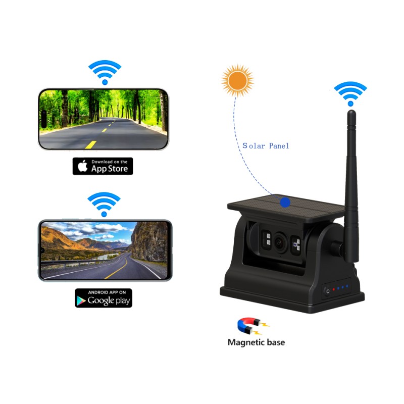 Drahtlose 1080P-WLAN-Rückfahrkamera für Android iOS mit Solaraufladung und Magnethalterung
