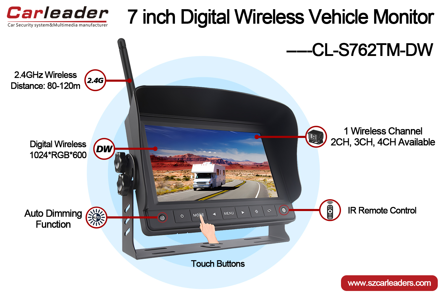 7 Zoll digitaler kabelloser Automonitor