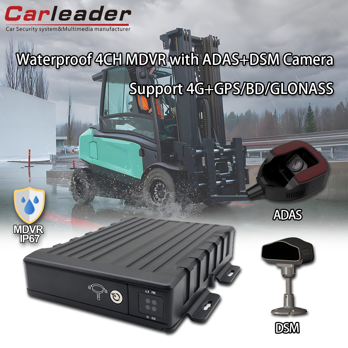 CARLEADER Wasserdichter mobiler 4-Kanal-SD-DVR mit ADAS+DSM-Kamera