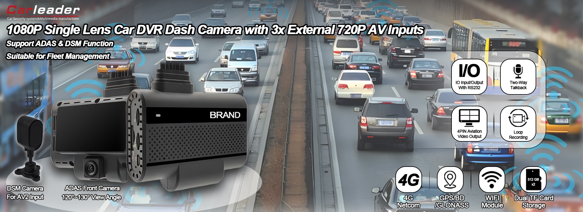 1080P-Auto-DVR-Dash-Kamera mit einem Objektiv und 3 externen 720P-Eingängen