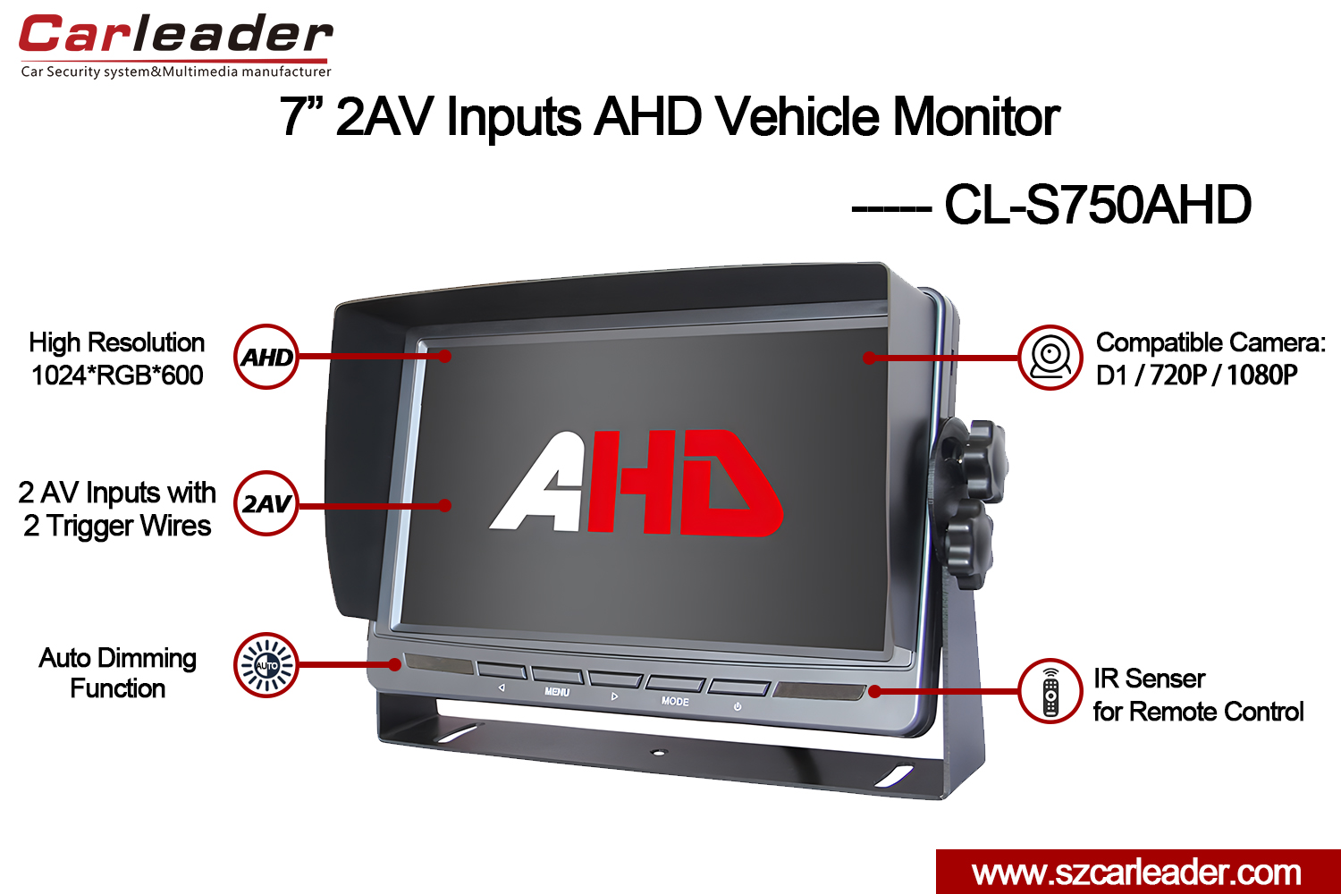 7-Zoll-TFT-LCD-Auto-Rückansicht-AHD-Monitor