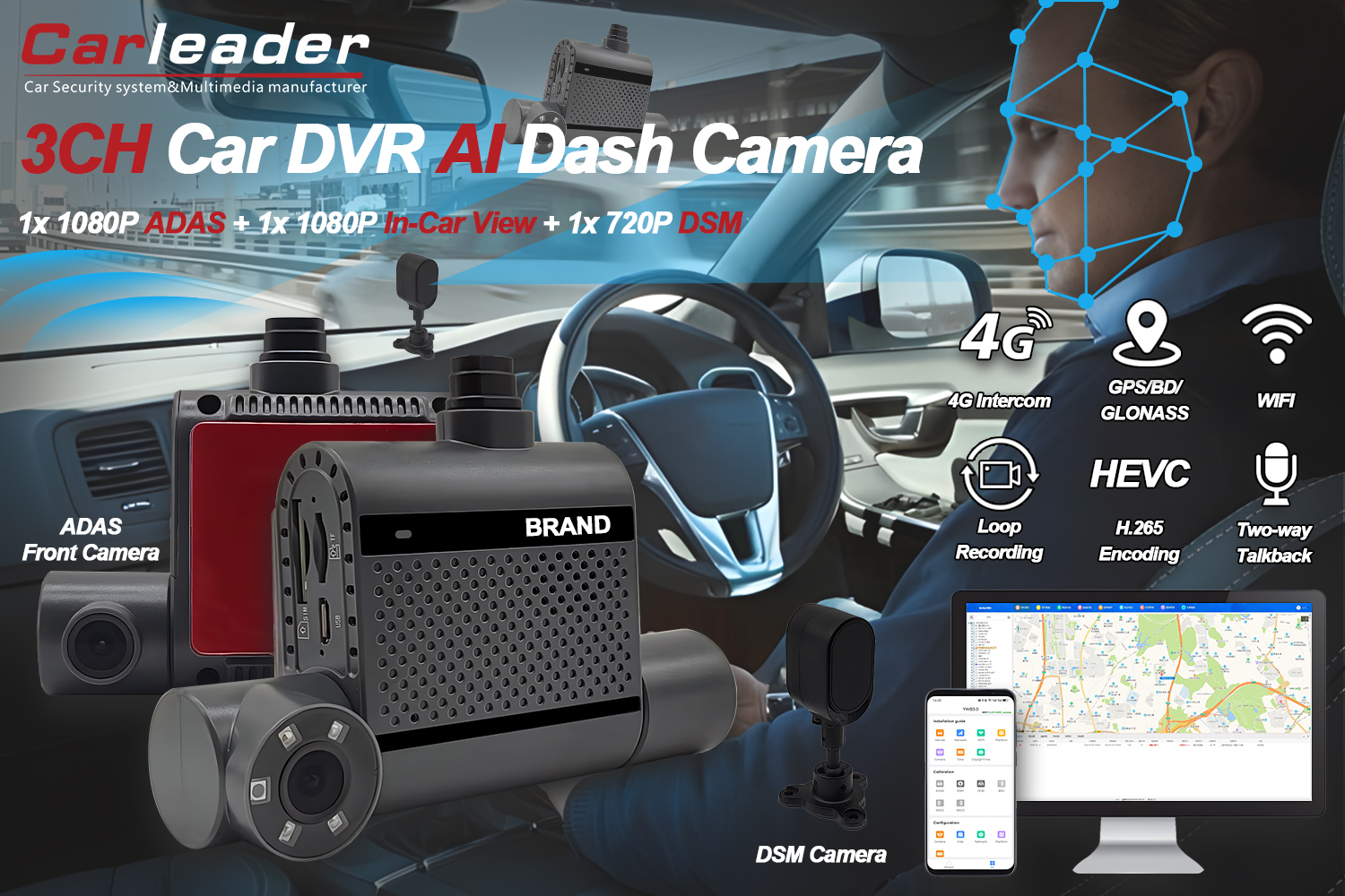 4G Dual AI Dash-Kamera mit ADAS und DSM