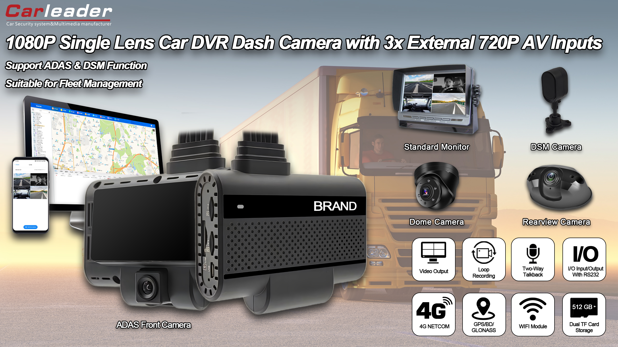 Carleader 4Ch DVR AI Dash Kamerasystem für die Flottenverwaltung