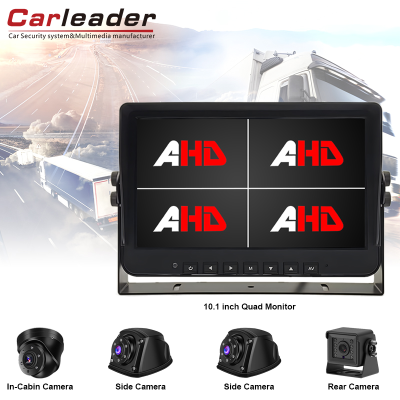Aktualisieren Sie Ihr Überwachungserlebnis mit Carleader 10.1-Zoll 4AV-Eingängen Quad-Ansicht AHD-Fahrzeugmonitor und Kamera-Kit