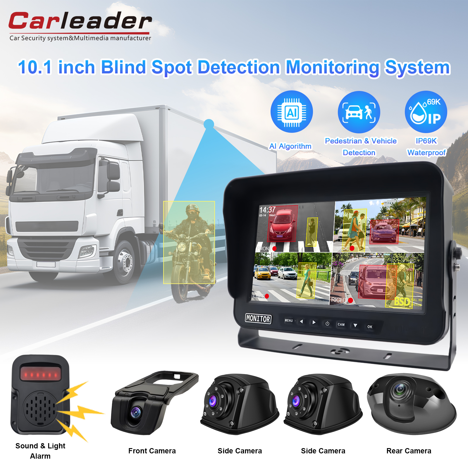 7 / 10,1 Zoll 4Ch AI BSD -Fahrzeug -LKW -Kamera -System